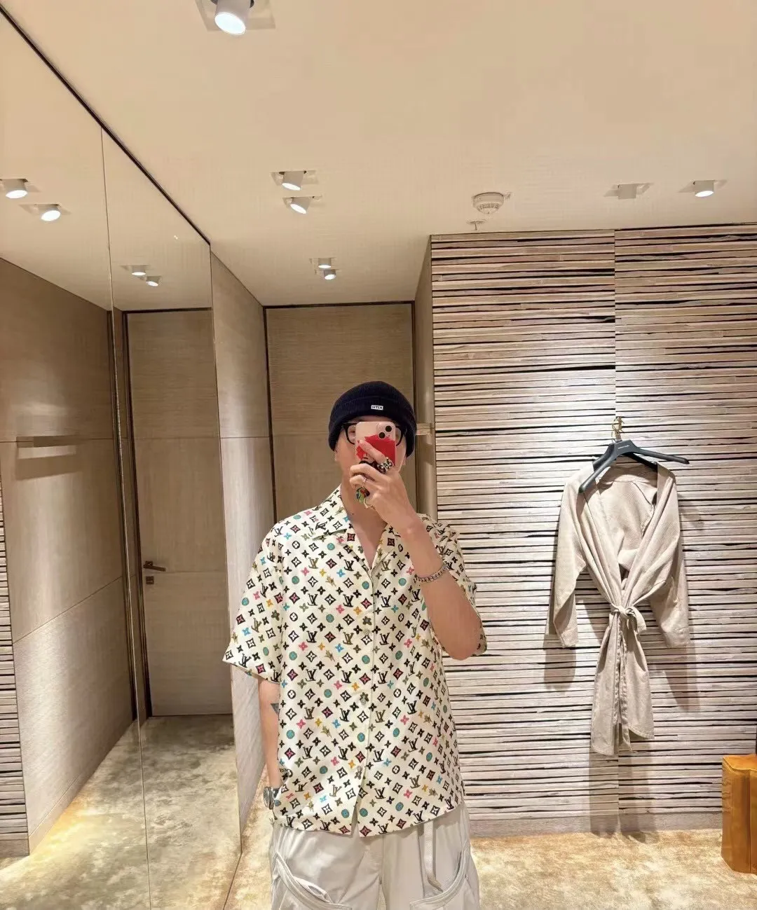 Louis Vuitton/Louis Vuitton collaboration printed mulberry silk short-sleeved shirt
